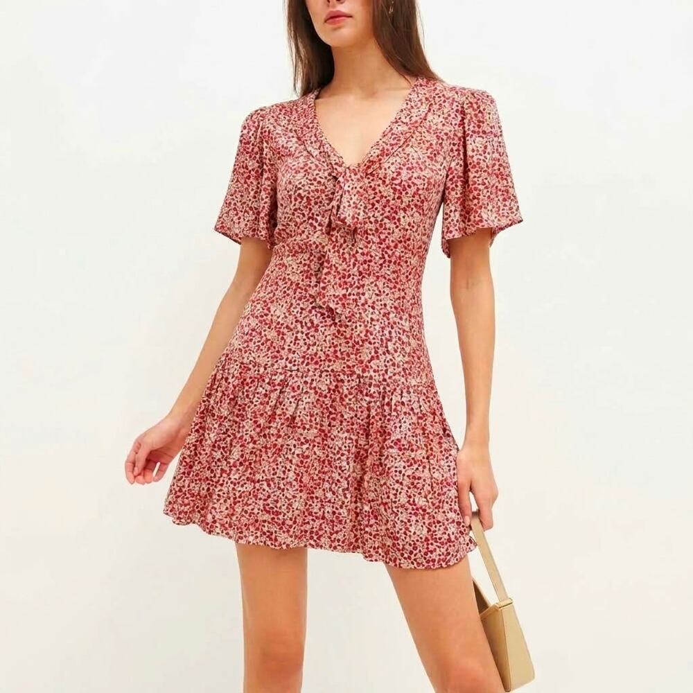 Reformation Adelina Ditsy Floral Mini Dress La Vie En Rose Pink Red Size 0